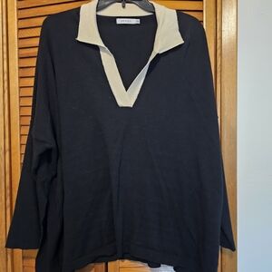 Versace V-Neck Sweater in Blue and Cream